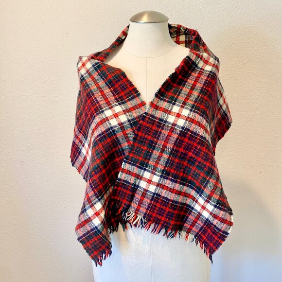 Vintage Red Plaid Wool Scarf by Johnston's of Elgin - Made in Scotland - 52"x11" - Picture 2 of 5